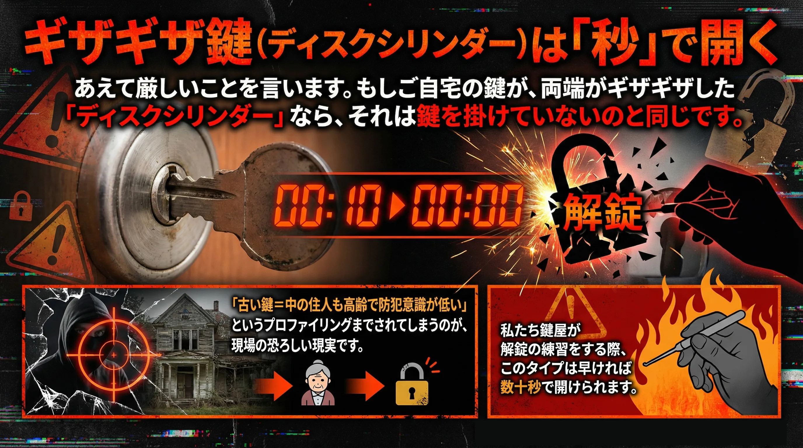 シリンダーキーは数秒で開けられる