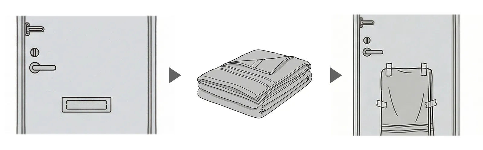 厚手のタオルをドアに貼り付ける防犯対策