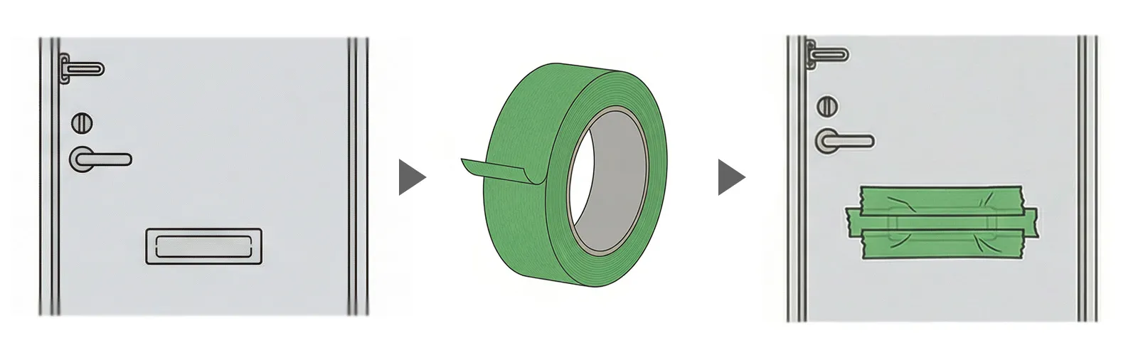 養生テープをドアに貼り付ける防犯対策