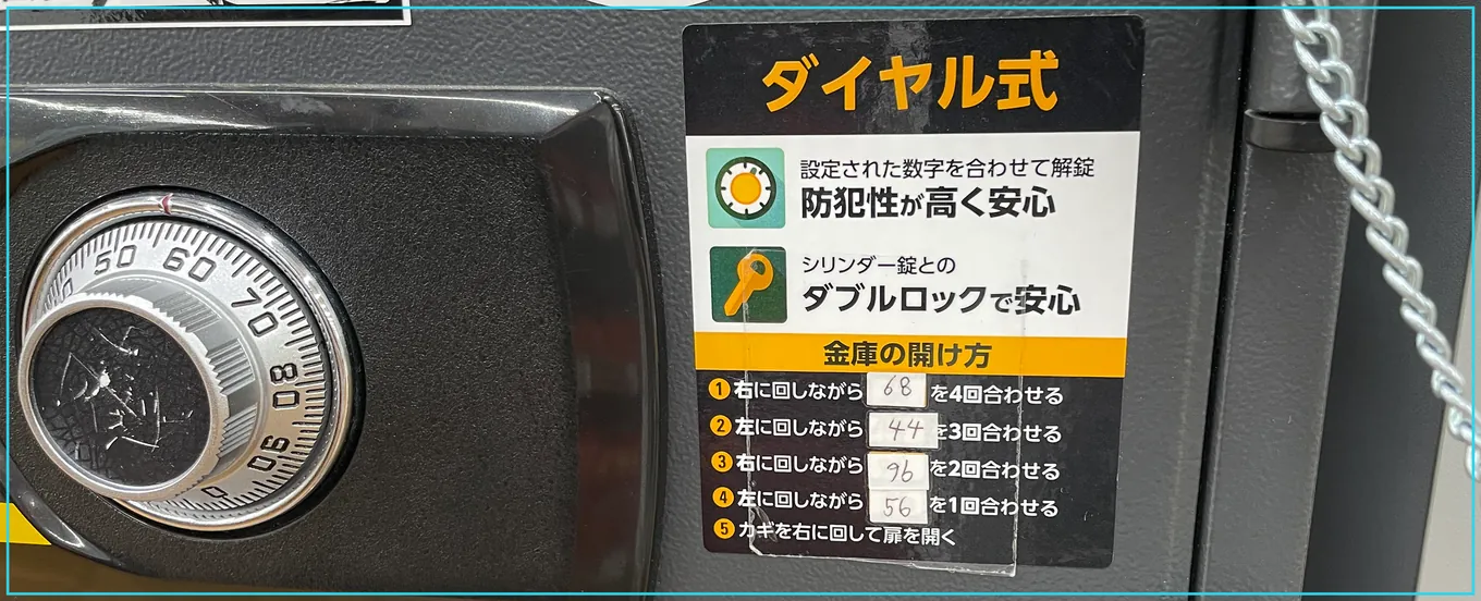ダイヤル式金庫の正しい開け方は①右に4回→②左に3回→右に2回→左に1回合わせる