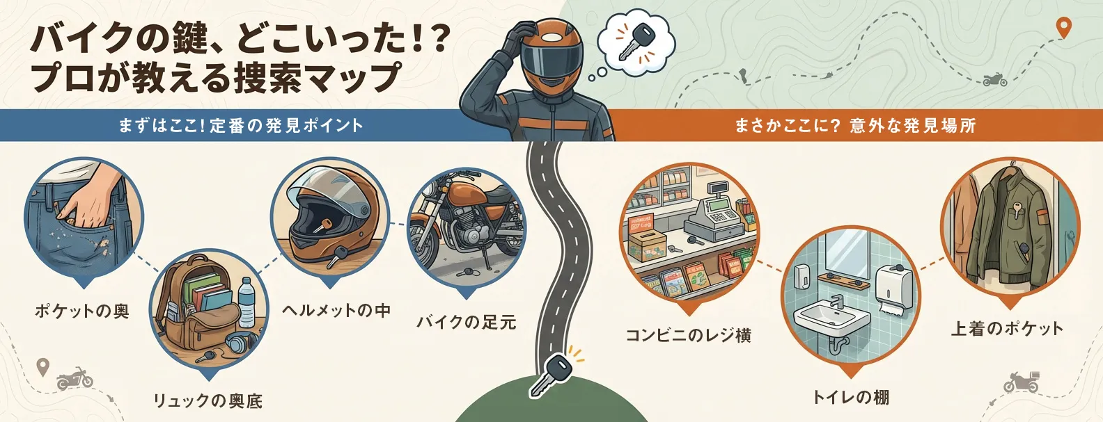 バイクの鍵を探す場所