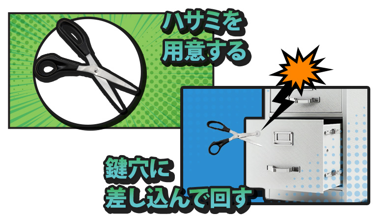 デスクの鍵をハサミで開ける方法