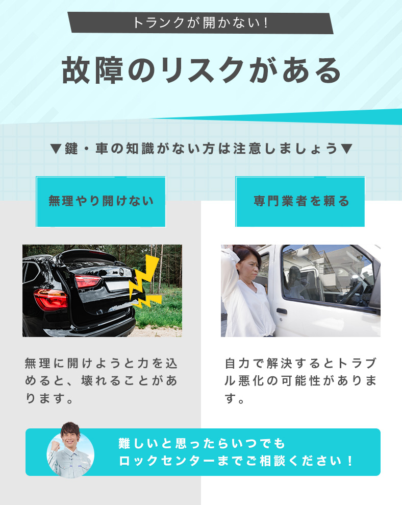 車のトランクが開かないときにやってはいけないこと